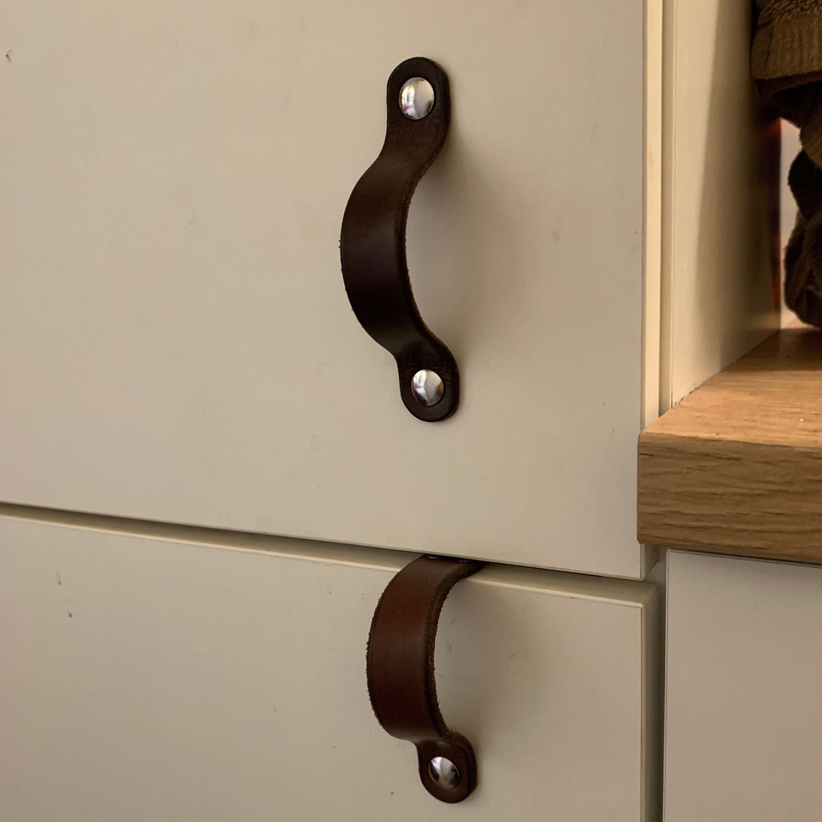 Walnut Studiolo AS-IS AS-IS SALE Leather Handle - The Flanders - 3 Sizes 1 / Nickel Brass or Black (Specify in Notes)