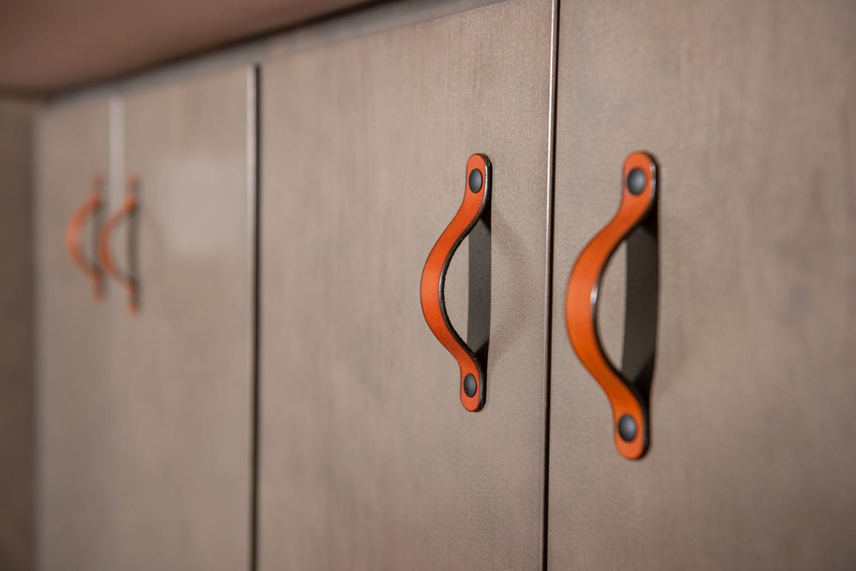 Walnut Studiolo AS-IS AS-IS SALE Leather Handle - The Flanders - 3 Sizes 1 / Nickel Brass or Black (Specify in Notes)