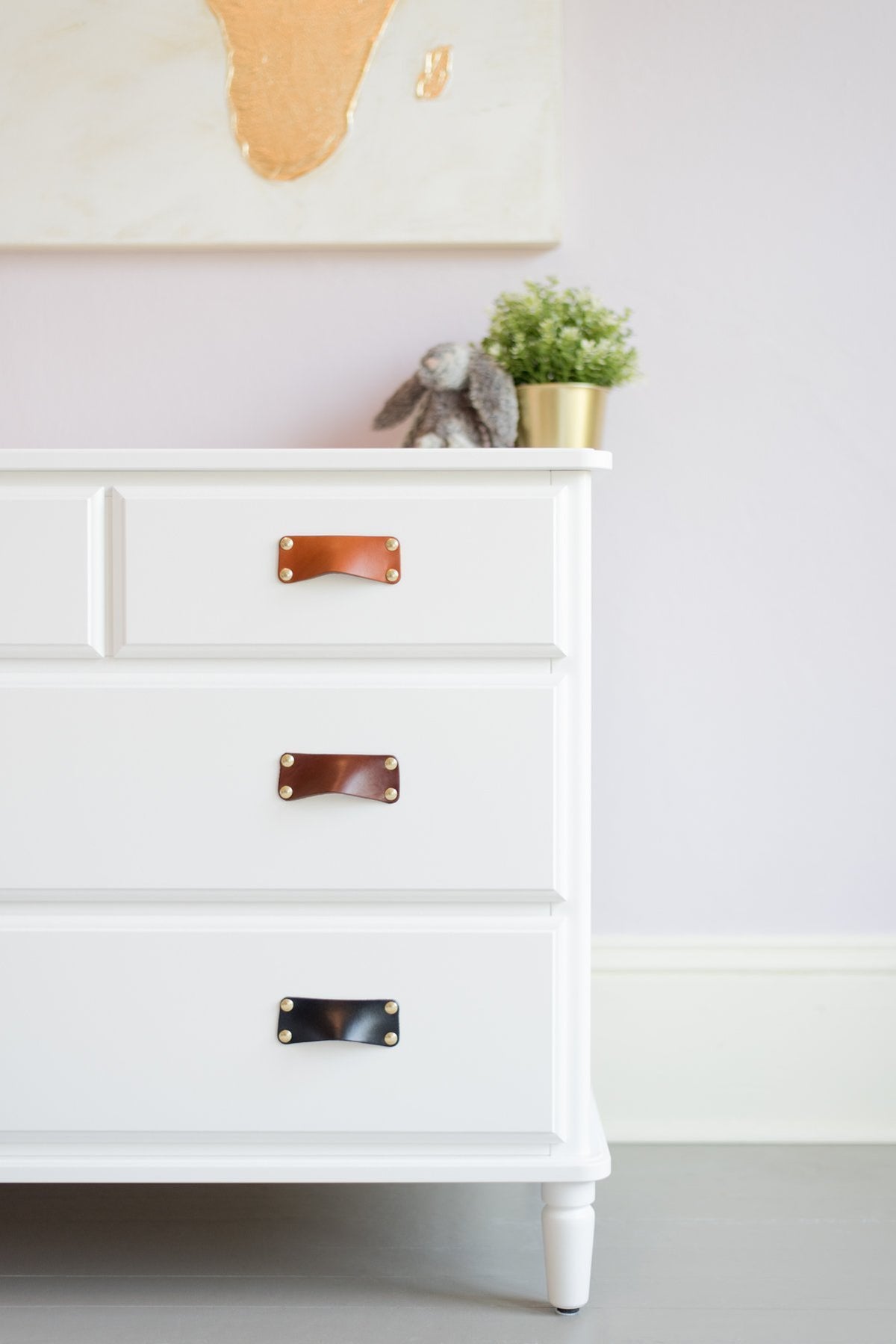 Walnut Studiolo AS-IS AS-IS SALE Leather Bin Pull - The Morrison Natural / Previously Installed / Nickel or Brass (Specify)