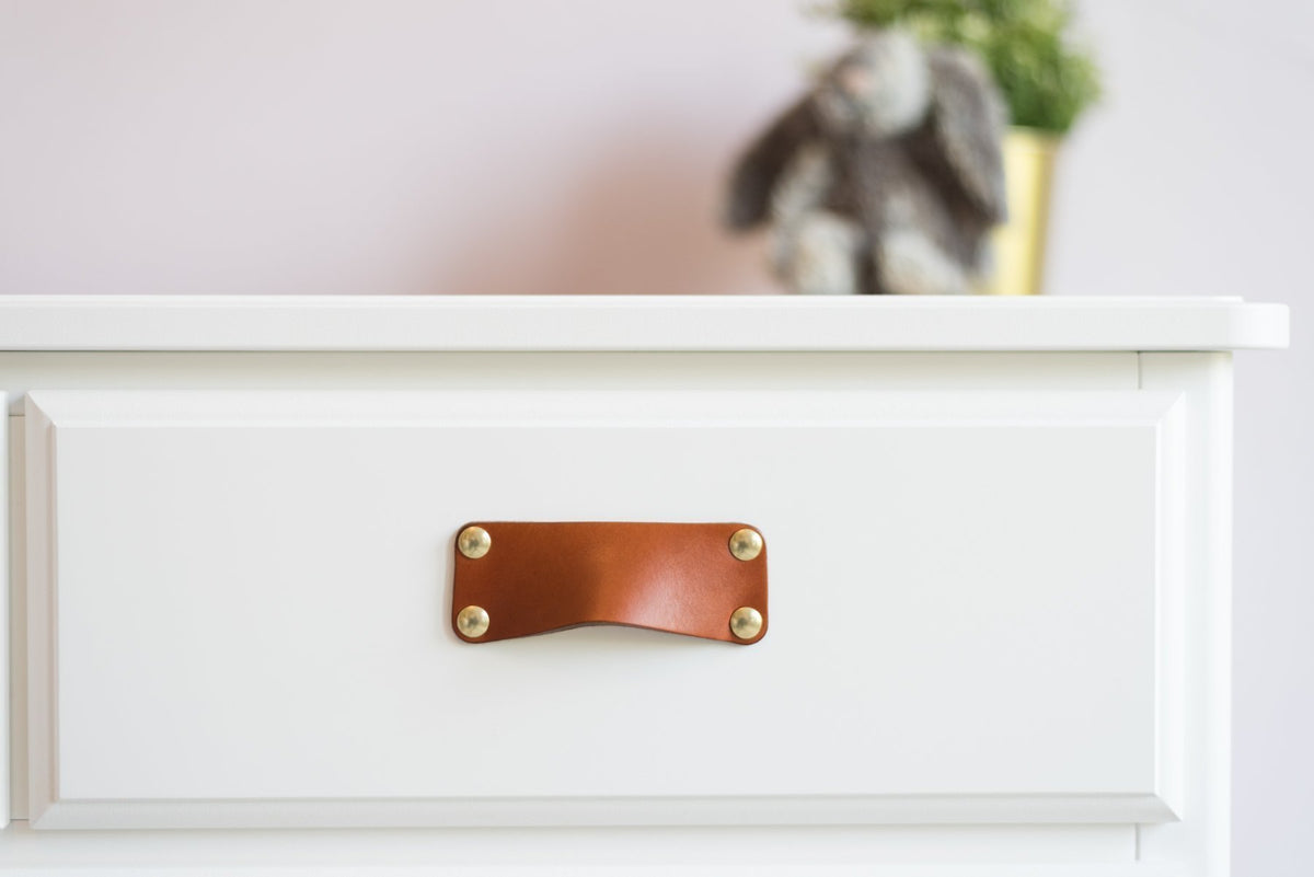 Walnut Studiolo AS-IS AS-IS SALE Leather Bin Pull - The Morrison Natural / Previously Installed / Nickel or Brass (Specify)