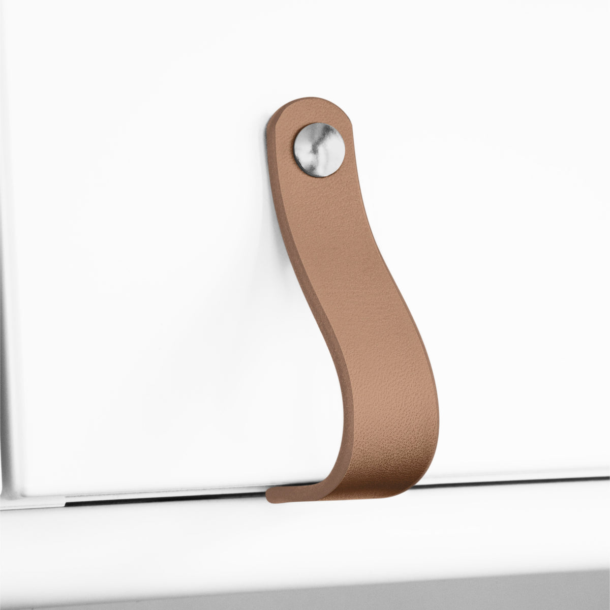Walnut Studiolo AS-IS AS-IS SALE Leather Cabinet Handle - The Lovejoy Honey / Slight Curve in Leather / Nickel Brass or Black (Specify)