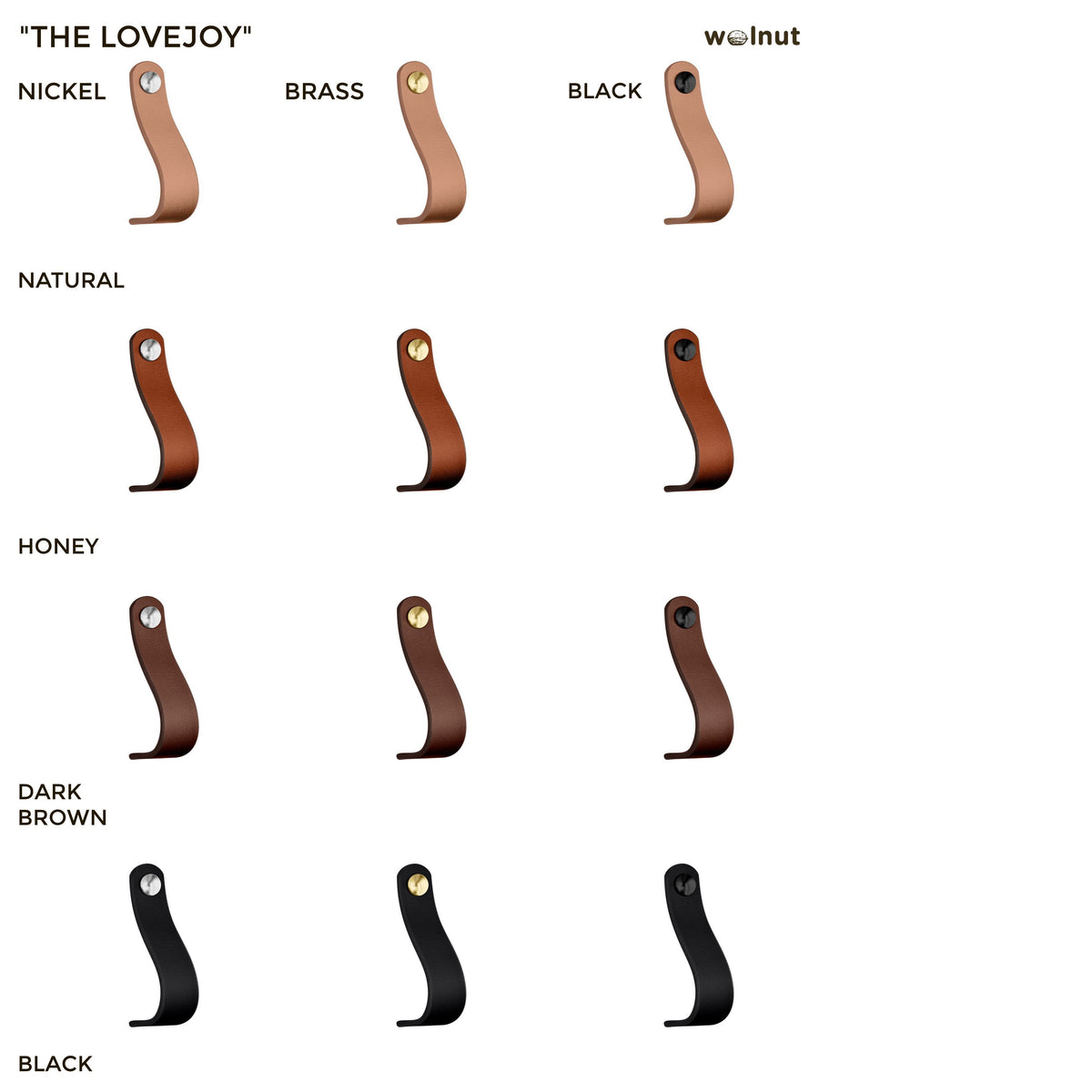 Walnut Studiolo AS-IS AS-IS SALE Leather Cabinet Handle - The Lovejoy Honey / Slight Curve in Leather / Nickel Brass or Black (Specify)