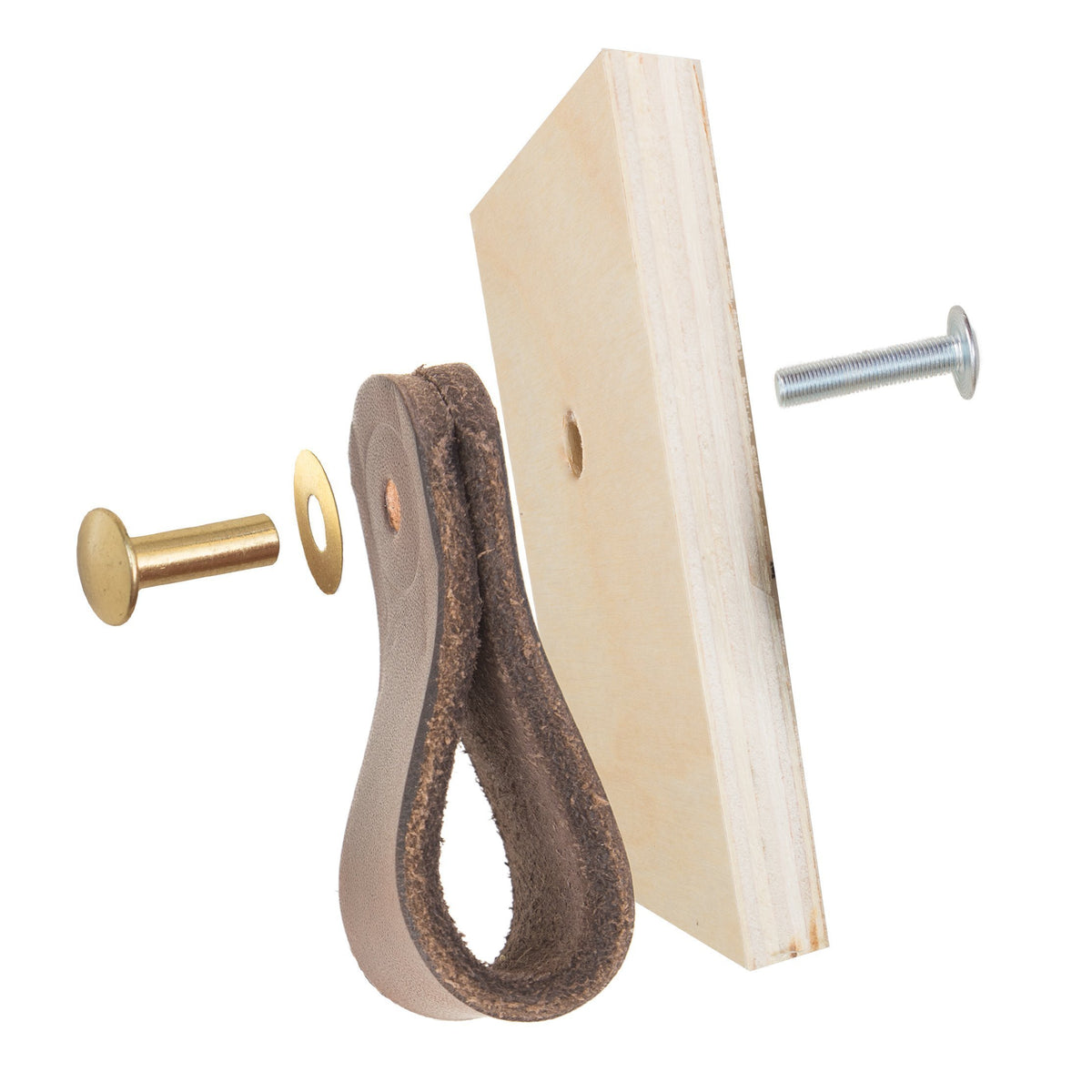 Walnut Studiolo AS-IS AS-IS SALE Leather Cabinet Handle - The Lovejoy Honey / Slight Curve in Leather / Nickel Brass or Black (Specify)