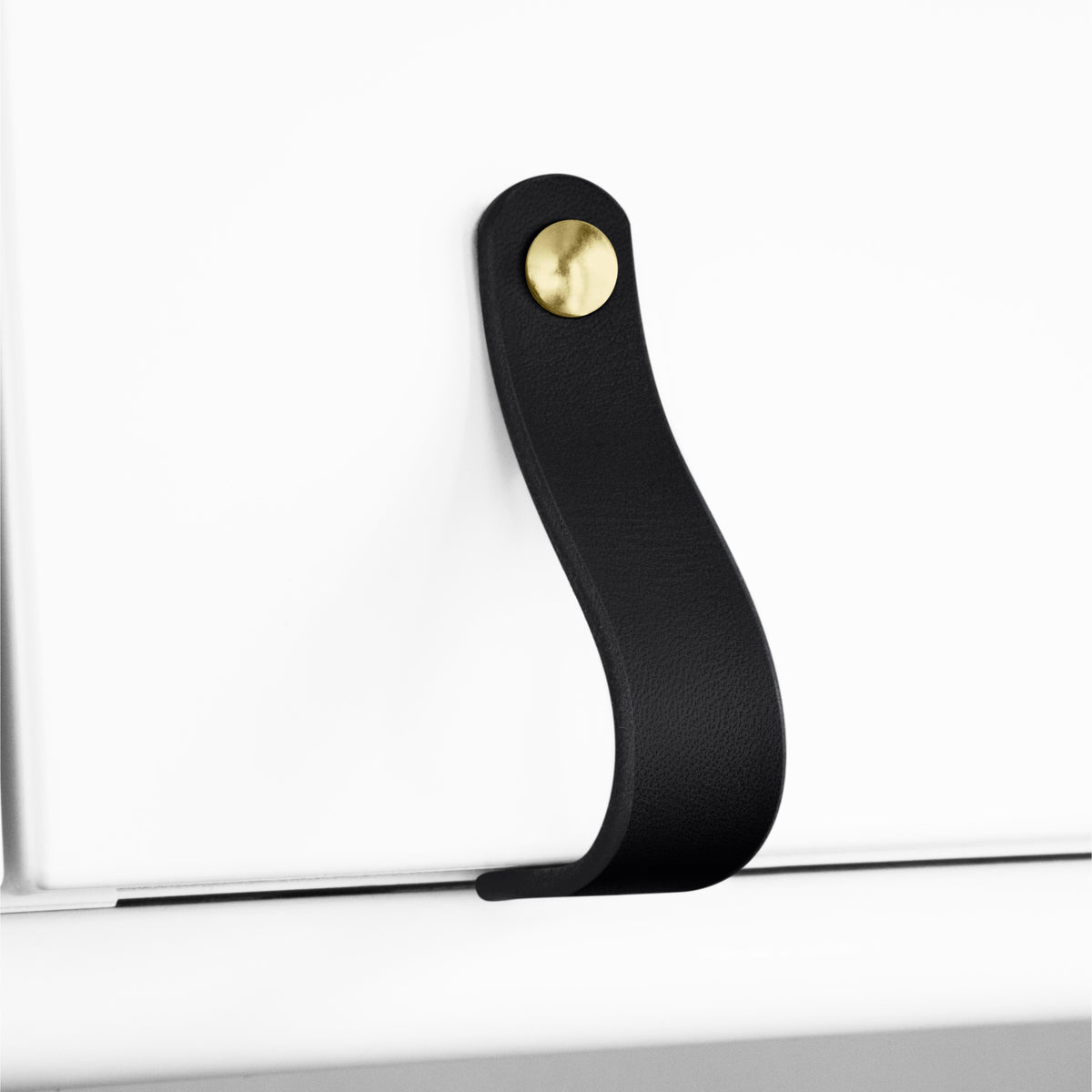 Walnut Studiolo AS-IS AS-IS SALE Leather Cabinet Handle - The Lovejoy Honey / Slight Curve in Leather / Nickel Brass or Black (Specify)