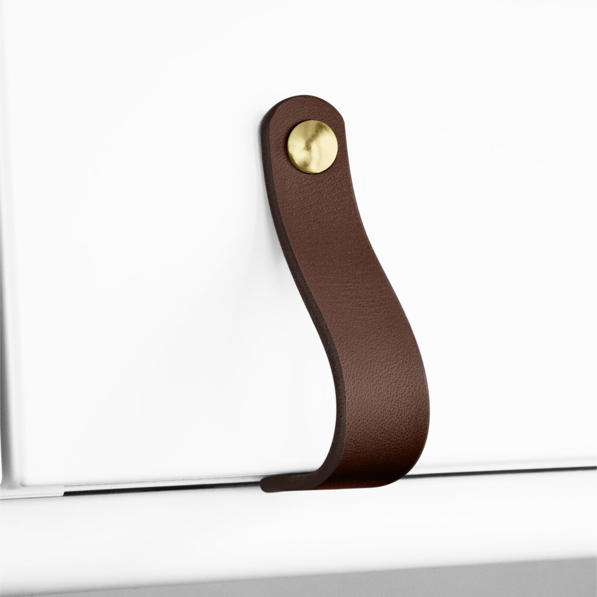 Walnut Studiolo AS-IS AS-IS SALE Leather Cabinet Handle - The Lovejoy Honey / Slight Curve in Leather / Nickel Brass or Black (Specify)