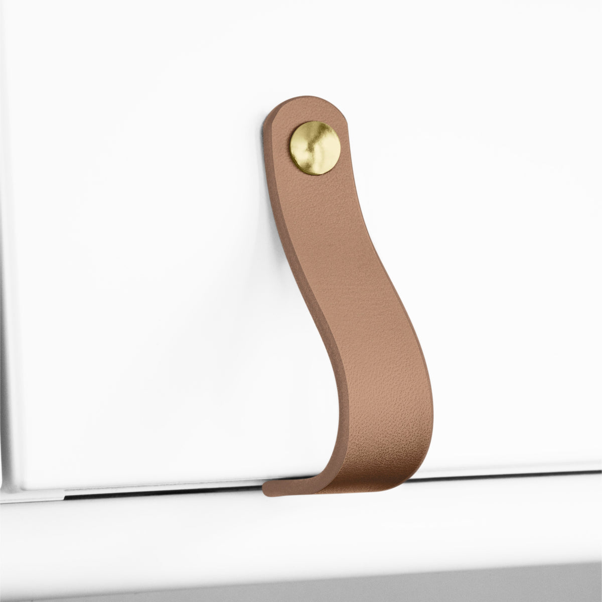 Walnut Studiolo AS-IS AS-IS SALE Leather Cabinet Handle - The Lovejoy Honey / Slight Curve in Leather / Nickel Brass or Black (Specify)