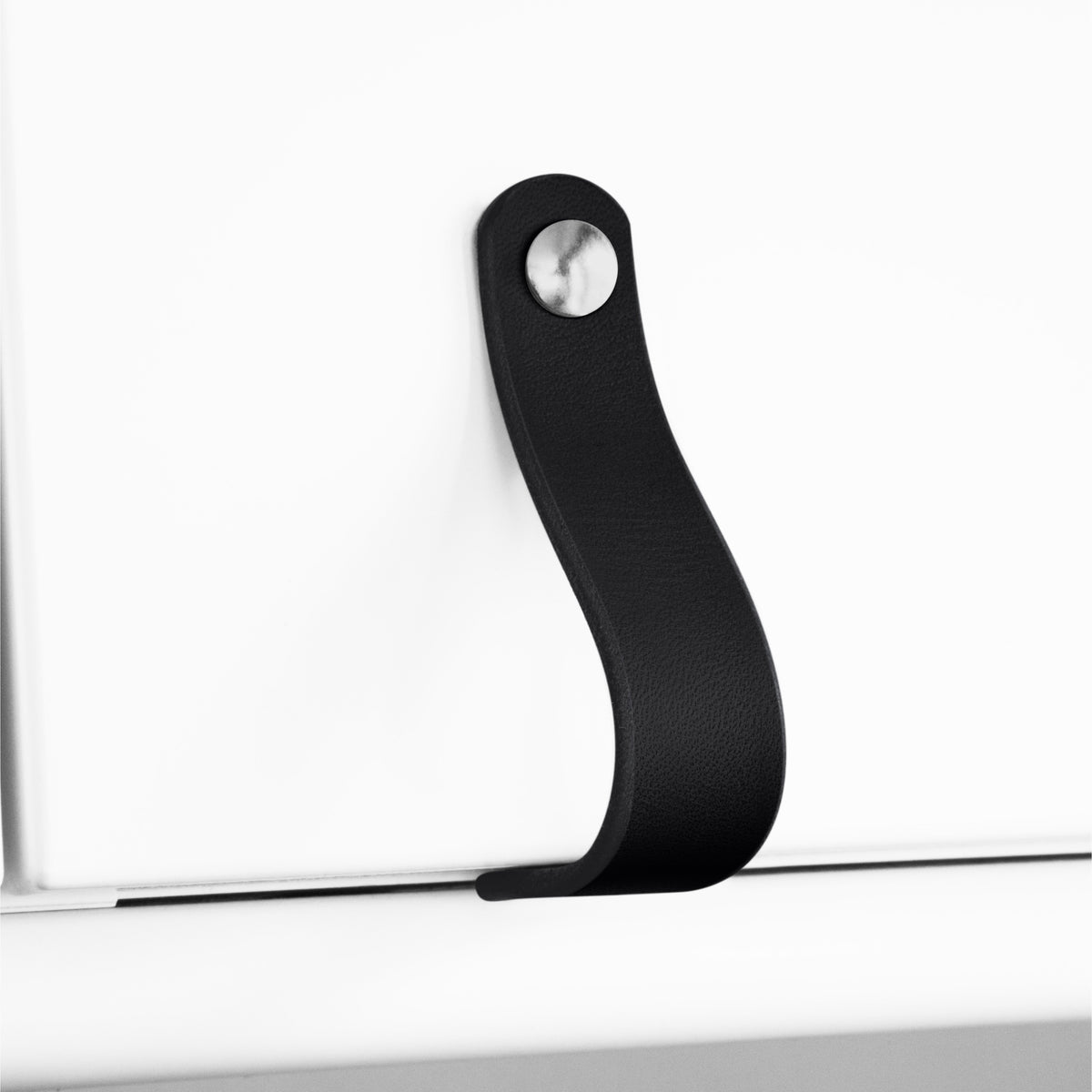 Walnut Studiolo AS-IS AS-IS SALE Leather Cabinet Handle - The Lovejoy Honey / Slight Curve in Leather / Nickel Brass or Black (Specify)