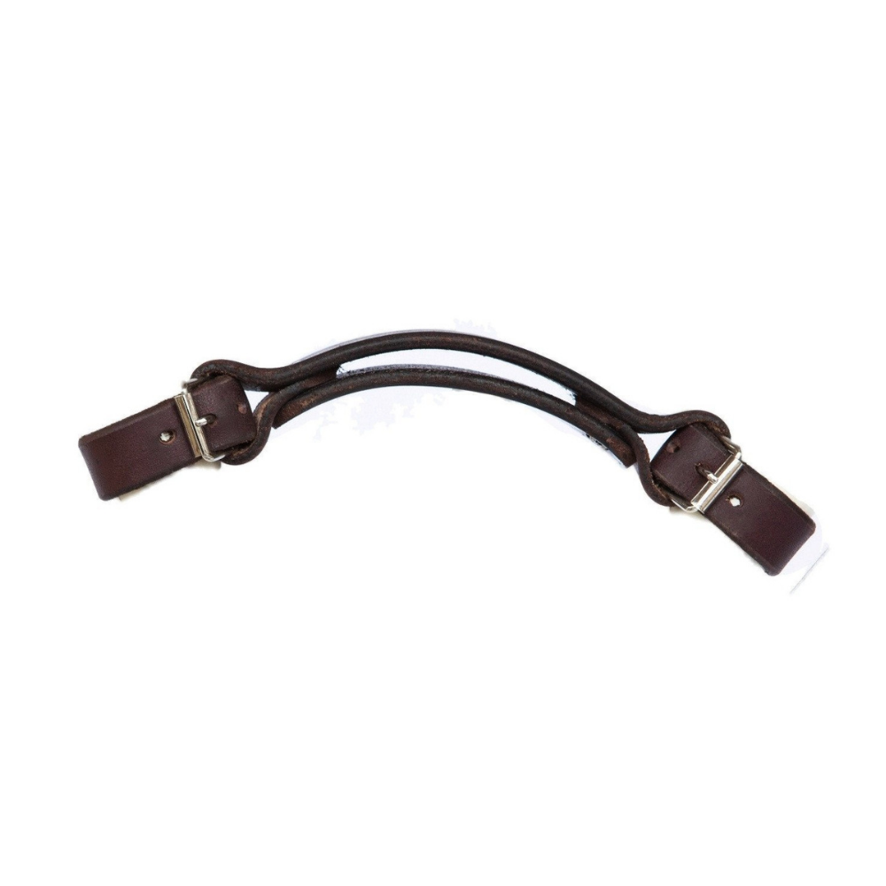 Dark brown "little lifter" bike handle on white background with silver-look hardware