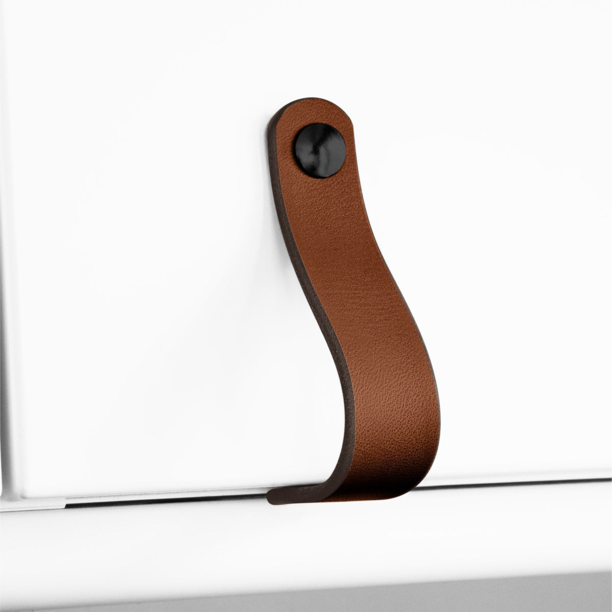 Walnut Studiolo AS-IS AS-IS SALE Leather Cabinet Handle - The Lovejoy Honey / Slight Curve in Leather / Nickel Brass or Black (Specify)