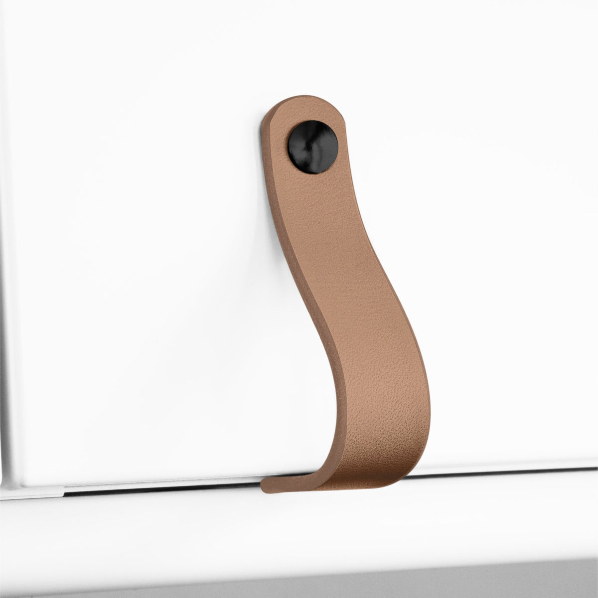Walnut Studiolo AS-IS AS-IS SALE Leather Cabinet Handle - The Lovejoy Honey / Slight Curve in Leather / Nickel Brass or Black (Specify)