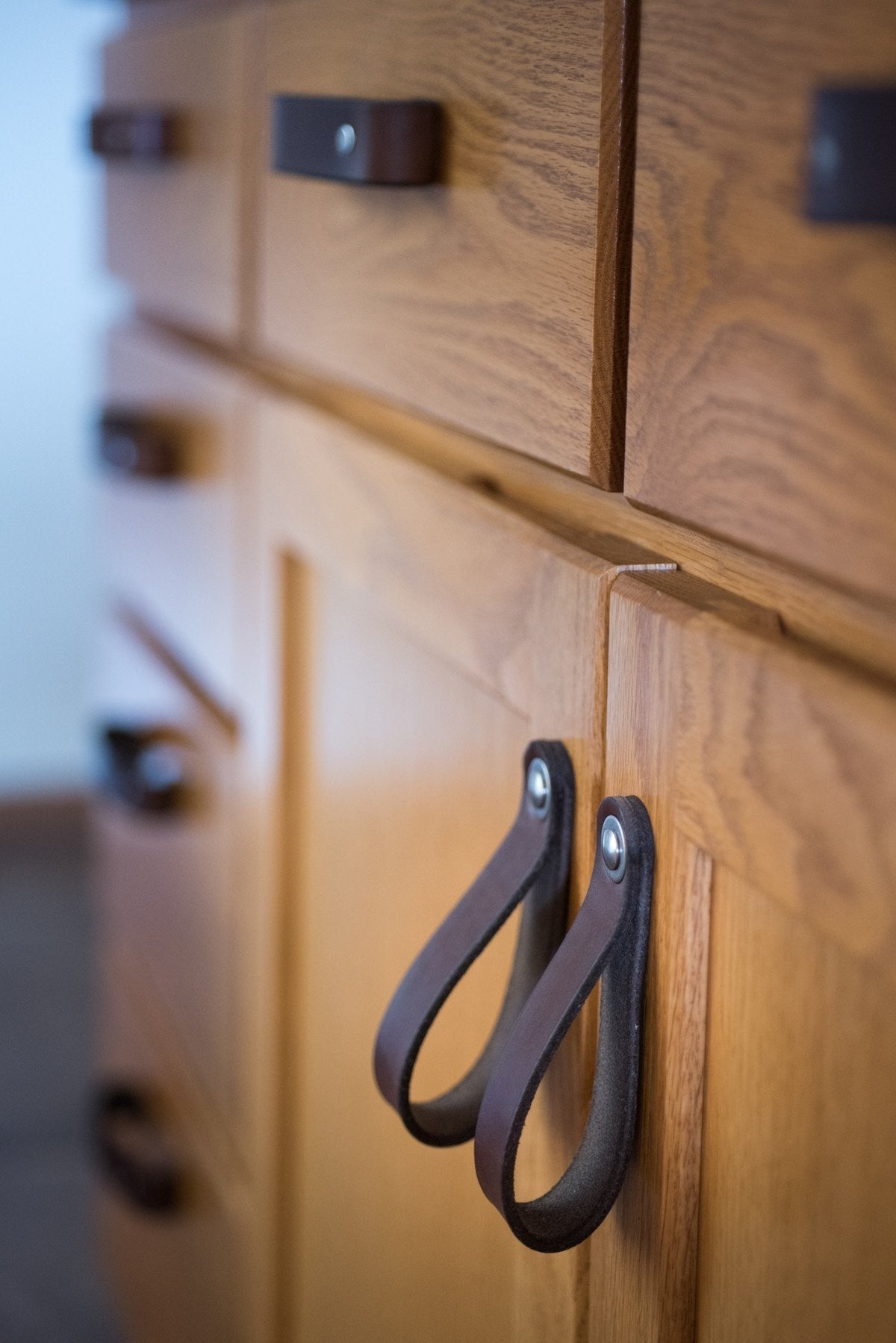 Walnut Studiolo Drawer Pulls AS-IS SALE Leather Drawer Pull - The Hawthorne (Large) Honey / Nickel