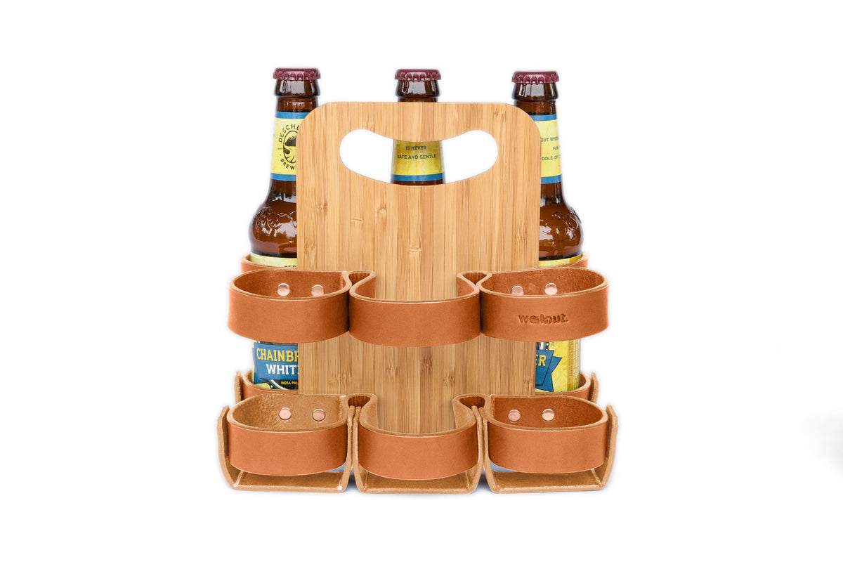 Walnut Studiolo Drink Accessories 6-Pack - Leather "Spartan Carton" - Honey / Bamboo