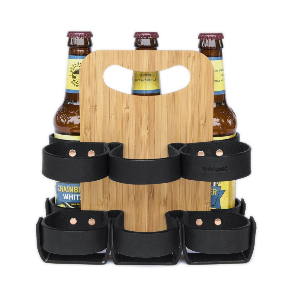 Walnut Studiolo Drink Accessories 6-Pack - Leather "Spartan Carton" Black / Bamboo Centerboard