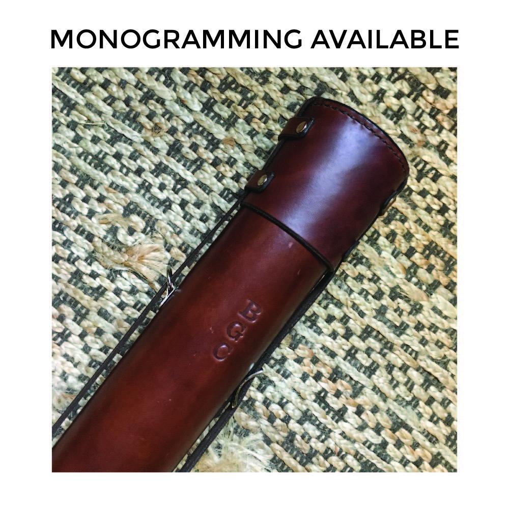 Dark brown variant of poster tube with the hand-tooled monogram "BCG"