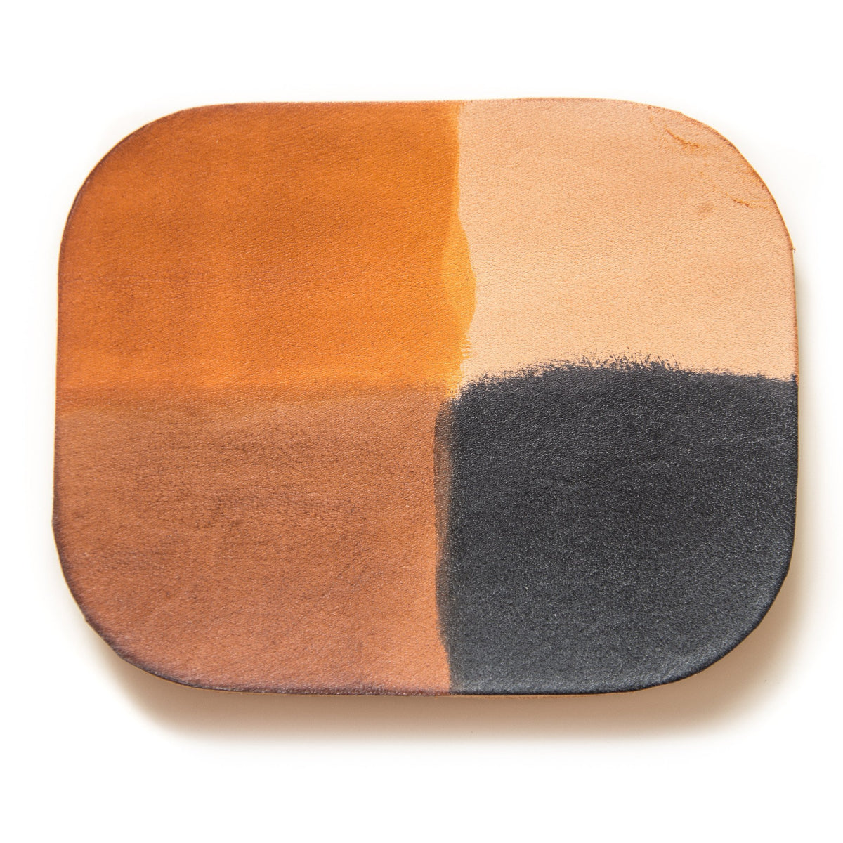Close-up of the Walnut Studiolo Leather Sample / Color Swatch on a white background