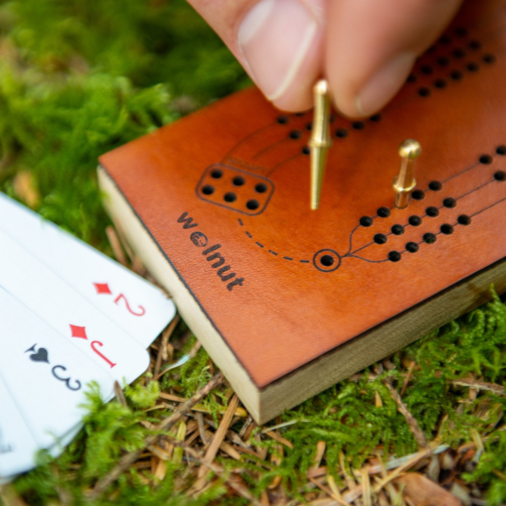 Walnut Studiolo Travel Games AS-IS SALE Mini Deluxe Travel Cribbage Board Small Gap Between Wood Sides