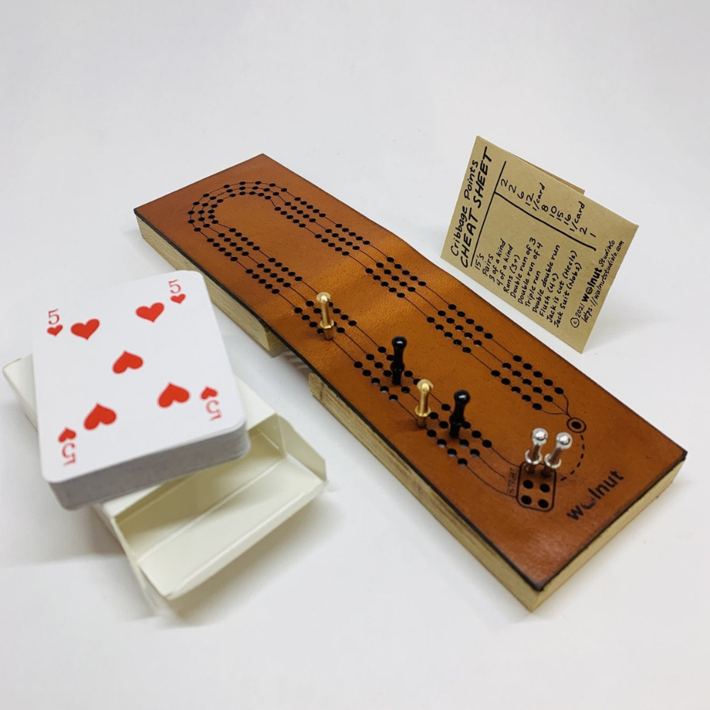 Walnut Studiolo Travel Games AS-IS SALE Mini Deluxe Travel Cribbage Board Small Gap Between Wood Sides