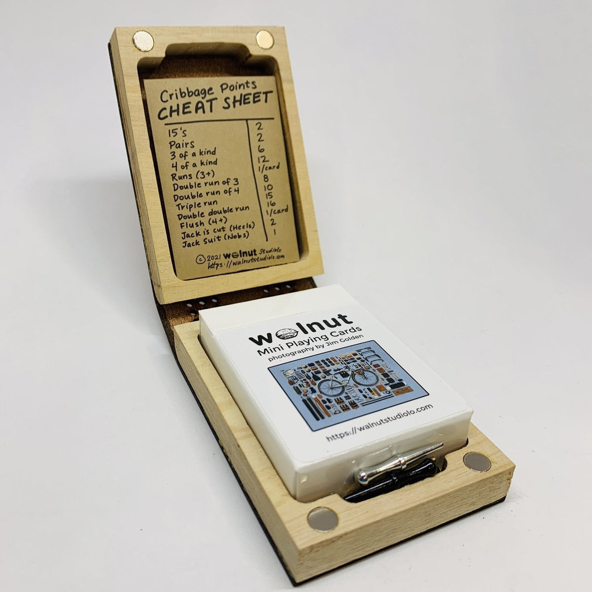 Walnut Studiolo Travel Games AS-IS SALE Mini Deluxe Travel Cribbage Board Small Gap Between Wood Sides