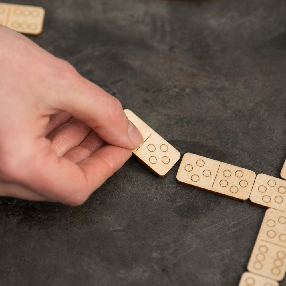 Walnut Studiolo Travel Games Double 6 Wood Travel Dominoes