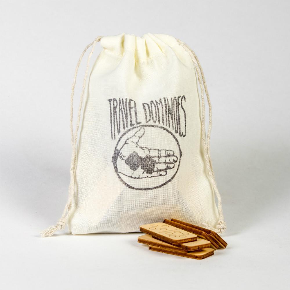 Walnut Studiolo Travel Games Travel Dominoes in a Muslin Bag